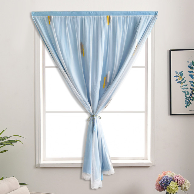 Velcro Curtains Without Punching Double-llayer Embroidered Yarn Curtains  Self-adhesive Finished Products Punch-free Shading - Curtain - AliExpress